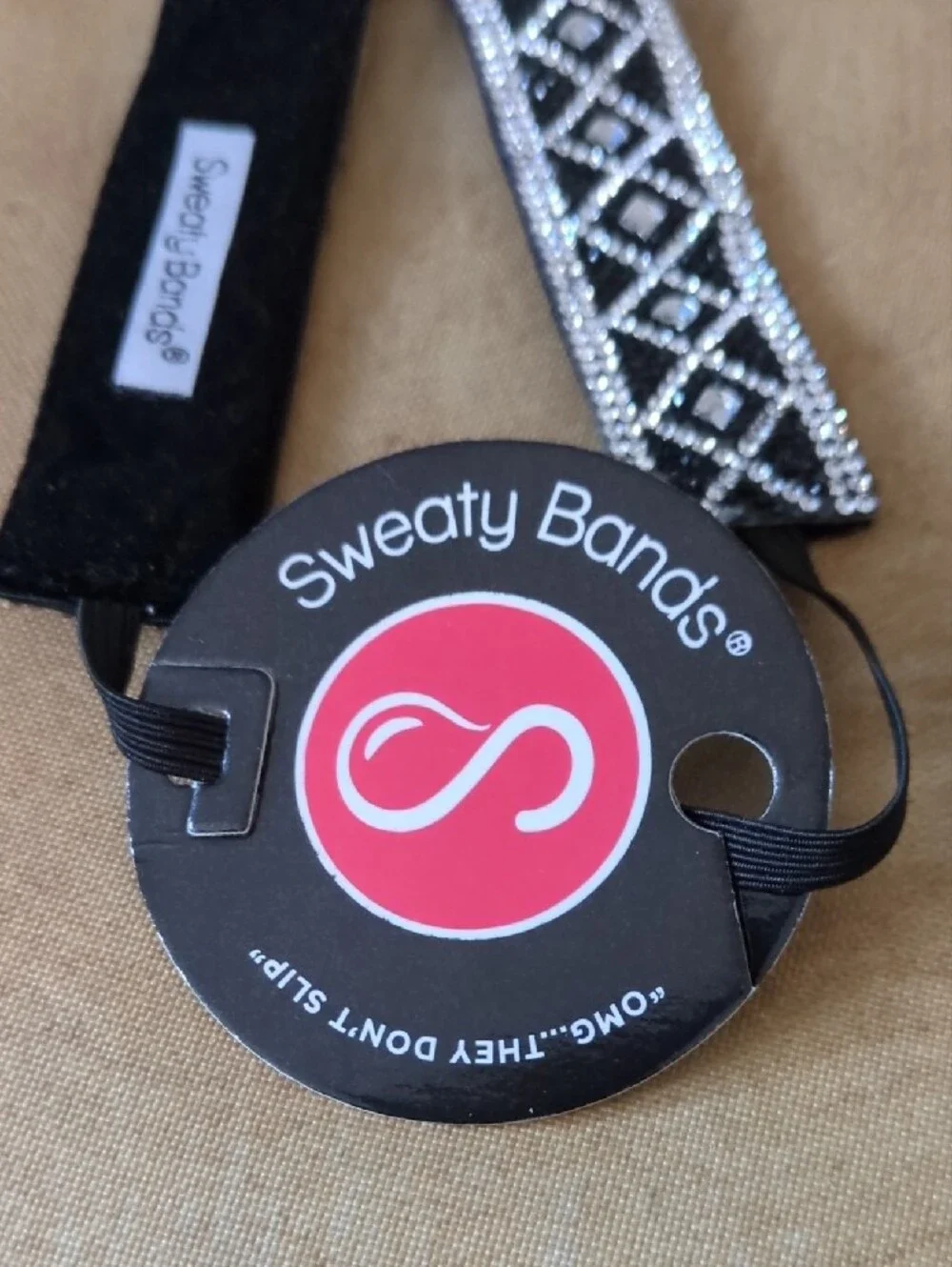 Sweaty Bands 1 Inch Black And White Crystal-Patterned Velvet Lined Headband